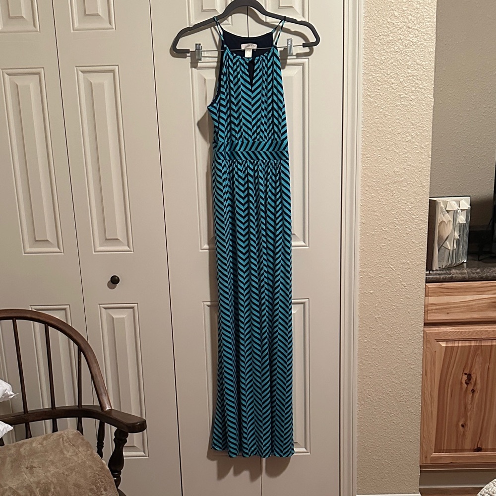 LOFT Blue and Black Chevron Maxi Dress